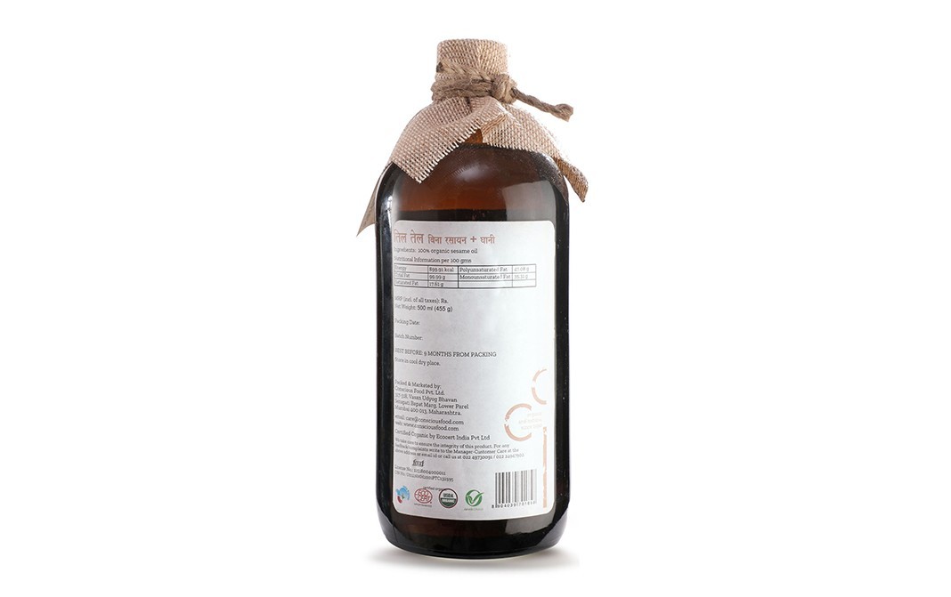 Conscious Food Sesame Oil Organic+Cold-Pressed   Pack  500 millilitre